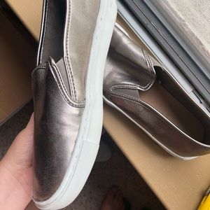 metallic slip on shoes